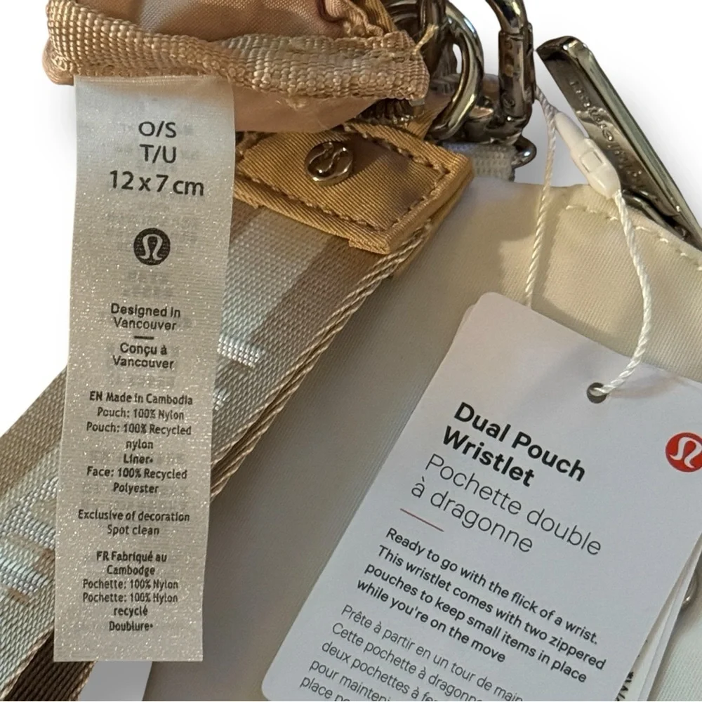 NWT Lululemon Dual Pouch Wristlet Bone/Movt O/S NWT Rare Brown Tan Cream Bone - Picture 6 of 10